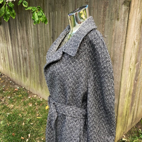 Vintage 60s Gray Black and White Tweed Wool Trenc… - image 8