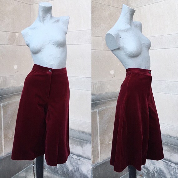 Vintage 80s Wine Red Velvet Culottes Gaucho Pants