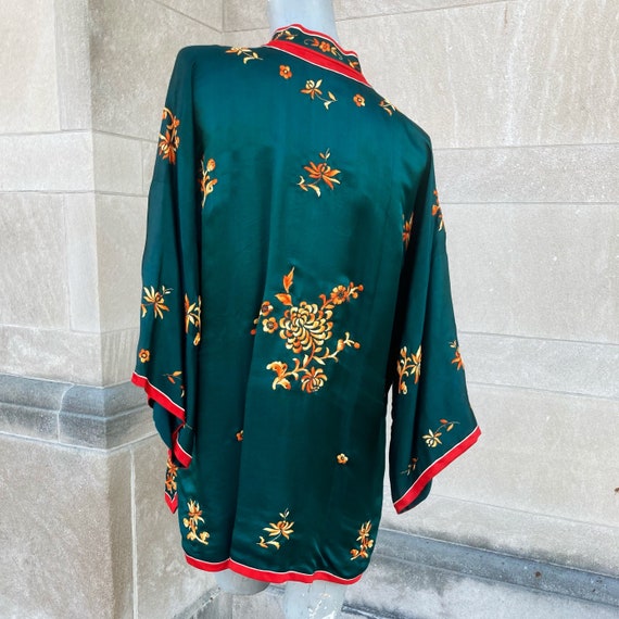 Vintage 40s Green and Red Silk Satin Asian Chines… - image 4