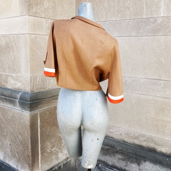 Vintage 60s Brown Orange and White Cropped Jacket… - image 8