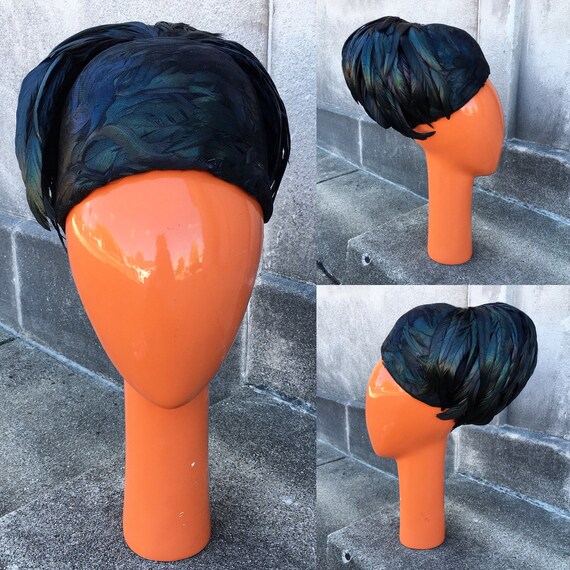 Vintage Audrey Hepburn 60s Sleek Peacock Feather H