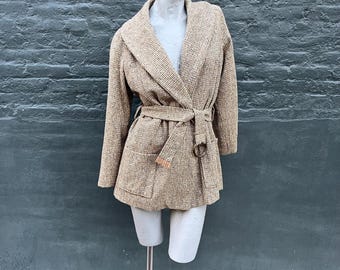 Vintage 60s Tan Brown Tweed Jacket made in Ireland  women’s small
