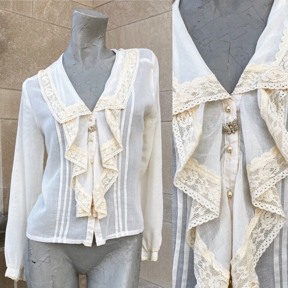 Vintage 70s Ivory White Gunne Sax Ruffle Lace Butt