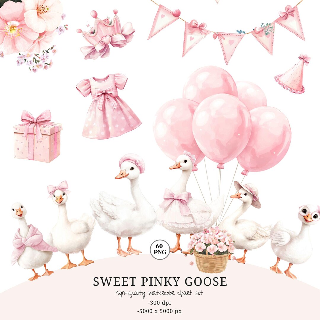 Goose Baby Shower Clipart, Pink Watercolor Girl Clipart, Girly PNG ...