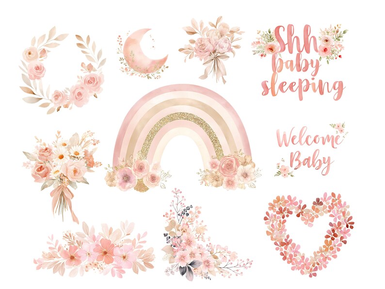 Pastel Pink Newborn Girl Clipart Bundle – Watercolor Baby Elements ...