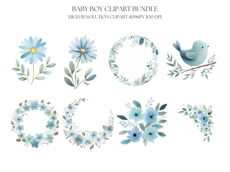 Baby Boy Watercolor Clipart Bundle | Blue Nursery Decor (digital ...