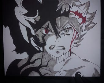 Puede incluir: Dibujo en blanco y negro de un personaje con ojos rojos y una marca roja en la cara. El personaje se muestra con una figura oscura y sombría detrás de él.