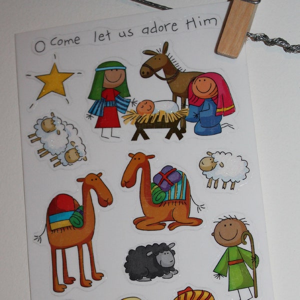 Christmas Story Nativity Scene set Stickers Holy Family Baby Jesus Advent Kit for blocks