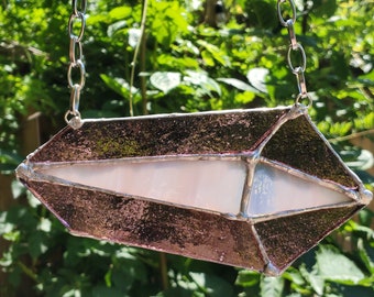 Natural Geometric Crystal Stained Glass Window Hanger Hanging chain Iridescent shimmer Tiffany Copper Foil Style Solder Leaded Handmade New