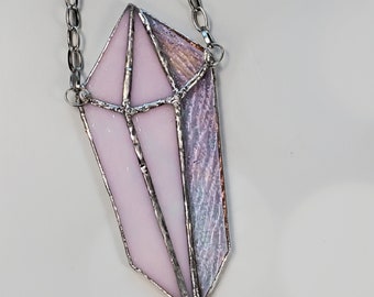 Natural Geometric Crystal Stained Glass Window Hanger Hanging chain Iridescent shimmer Tiffany Copper Foil Style Solder Leaded Handmade New