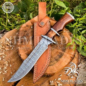 Handmade Damascus Steel  Bowie Knife With Leather Sheath Collector Hunting Knife Camping Knife Birthday Gift For Husband & Dad  Gift For Him