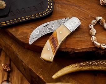 Aangepaste handgemaakte damascus stalen zakmes zakmes cadeau voor echtgenoot bruidsjonkers jubileumcadeau voor vader en zoon Cadeau voor hem/haar