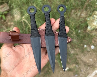 Juego de 3 cuchillos arrojadizos forjados a mano, herramientas de camping y caza, cuchillos Kunai, cuchillo afilado para botas de camping, regalo para él/ella