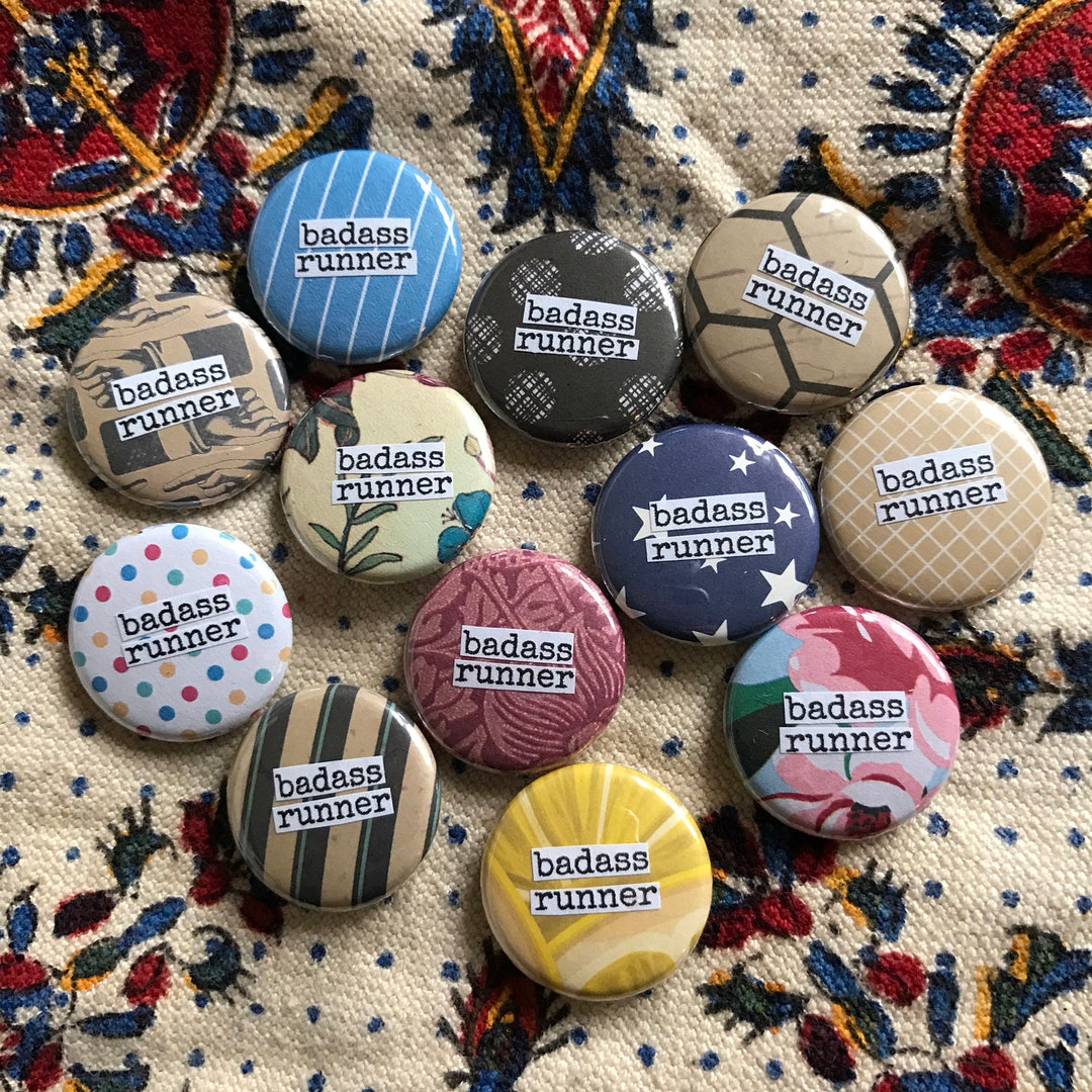 Badass Runner - Collage Pinback Button, Magnet, Zipper Pull, Mirror ...