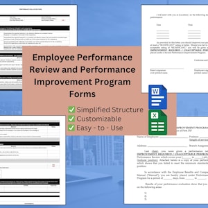 Performance Review Template | Employee Performance Form | HR Template | Performance Improvement Plan | PIP | Employee Performance Evaluation