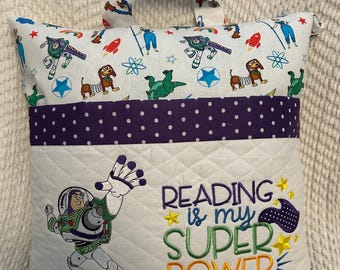 Personalized Buzz Lightyear Reading Pillow with Embroidered book pocket + Optional Matching tooth fairy pillow