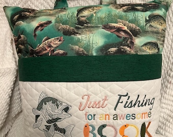 Personalized Fish Reading Pillow with Embroidered Book Pocket+ Optional matching tooth fairy pillow