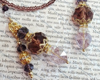 Beaded bookmark, Book thong, Book jewelry, Bookish gift, Reader gift, Book bling, lavender amethyst and gold, lavender heart bookmark