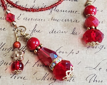 Beaded bookmark, Book thong, Book jewelry, Bookish gift, Reader gift, Book bling, red and gold