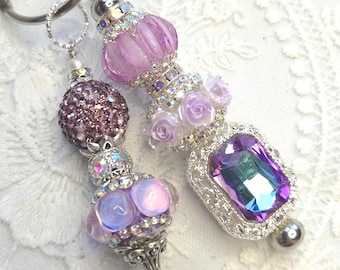 Beaded Purse charm, Handbag charm, Backpack charm, Bookbag charm, fuchsia accent charm, fuchsia pink and silver purse charm, keychain