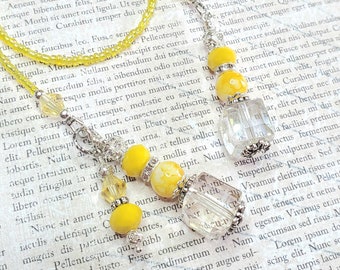 Beaded bookmark, Book thong, Book jewelry, Bookish gift, Reader gift, Book bling, Yellow white and silver