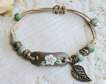 Boho bracelet, adjustable bracelet, womens bracelet, womens jewelry, Natural colors with teal accents, nature inspired bracelet