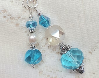 Purse charm, Handbag charm, Backpack charm, Bookbag charm, teal blue and silver accent charm, teal blue zipper pull