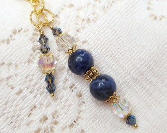 Purse charm, Handbag charm, Backpack charm, Bookbag charm, natural stone and gold accent charm, blue stone and gold zipper pull