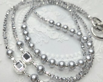 Beaded Lanyard, Crystals, Silver Accents, Phone Strap, Purse Strap