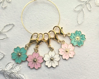 Crochet stitch markers, set of 6, place markers, crochet tools, stitch counter, pastel flower charms
