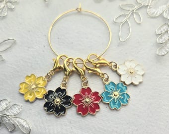 Crochet stitch markers, set of 6, place markers, crochet tools, stitch counter, flower charms