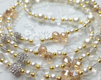 Beaded Lanyard, Sparkling champagne crystals, Gold Accents, Phone Strap, Purse Strap