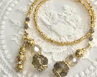 Beaded bookmark, Book thong, Book jewelry, Bookish gift, Reader gift, book bling, smokey beads with gold