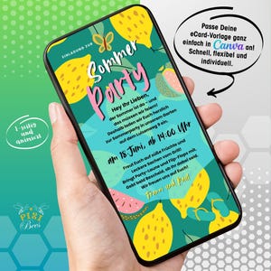 Sommerparty im Grünen – eCard, digitale Einladung zur Sommerparty, MP4-animiert, personalisierbare Canva-Vorlage, Sofort-Download