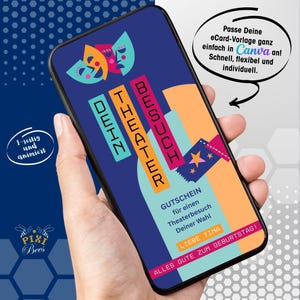 Tu visita al teatro: tarjeta electrónica, plantilla de cupón digital, MP4 animado, plantilla Canva personalizable, descarga instantánea
