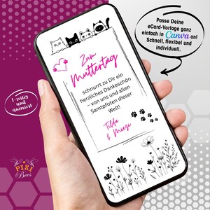 Felicitación de gato para el Día de la Madre: tarjeta electrónica, tarjeta de felicitación digital para el Día de la Madre, MP4 animado, plantilla Canva personalizable, descarga instantánea