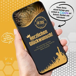 Abi Fireworks – Carte virtuelle, carte de félicitations numérique pour l'obtention d'un diplôme, modèle Canva personnalisable animé au format MP4 avec son, téléchargement instantané