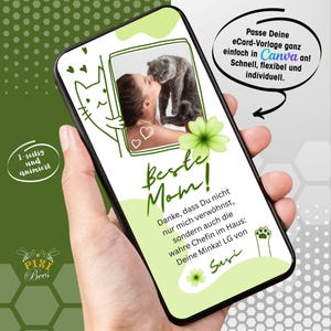 Mejor Mamá Gata: Tarjeta electrónica, tarjeta digital de felicitación para el Día de la Madre, MP4 animado, plantilla Canva personalizable, descarga instantánea