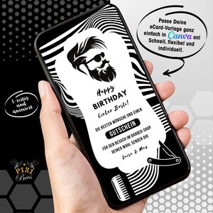 Gutschein Barber-Shop – eCard, digitaler Gutschein zu besonderen Anlässen, MP4-animiert, personalisierbare Canva-Vorlage, Sofort-Download