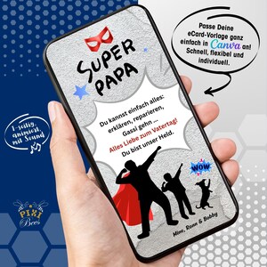 Super Papa – eCard, digitale Grußkarte zum Vatertag, MP4-animiert mit Sound, personalisierbare Canva-Vorlage, Sofort-Download