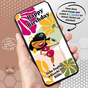 Happy Birthday Song – eCard, digitale Grußkarte zum Geburtstag, MP4-animiert mit Sound, personalisierbare Canva-Vorlage, Sofort-Download
