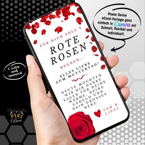 Rosas Rojas – Tarjeta electrónica, tarjeta de felicitación digital para el Día de la Madre, MP4 animado, plantilla Canva personalizable, descarga instantánea