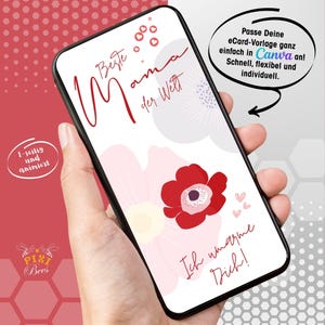La mejor mamá del mundo: tarjeta electrónica, tarjeta digital de felicitación para el Día de la Madre, MP4 animado, plantilla Canva personalizable, descarga instantánea