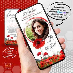 50 Jahre gelebt & geliebt – eCard, digitale Einladung zum Geburtstag, MP4-animiert, personalisierbare Canva-Vorlage, Sofort-Download