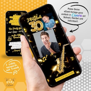 Plötzlich 30 – eCard, digitale Einladung zum Geburtstag, MP4-animiert und mit Sound, personalisierbare Canva-Vorlage, Sofort-Download