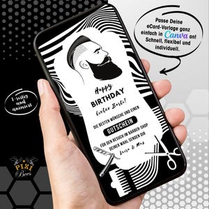 Gutschein Barber-Shop – eCard, digitaler Gutschein zu besonderen Anlässen, MP4-animiert, personalisierbare Canva-Vorlage, Sofort-Download