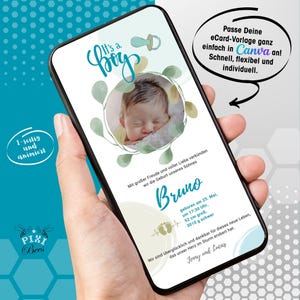 Es un niño: tarjeta electrónica, anuncio de nacimiento digital, MP4 animado, plantilla Canva personalizable, descarga instantánea