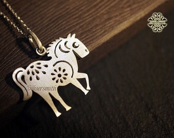 Colgante de plata de ley 925 con el símbolo del zodiaco chino - Caballo