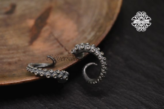 Orecchini Polpo In Argento 925 Con Onice Nera - Gioielli A Tema Oceano Per Donna