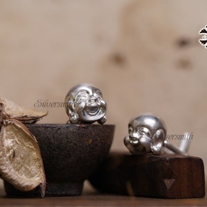 Lachender Buddha 925 Sterling Silber Manschettenknöpfe